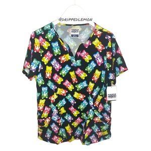 Strictly Scrubs Women’s Gummy Bear Top Brand New Silky Black Bright Size Large